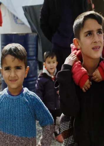 Boys in a refugee camp in Syria